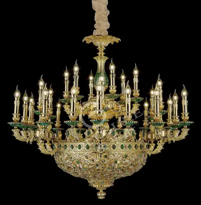 Đèn chùm cổ điển đồng màu vàng 24K, 30 bóng, Ø130 cm