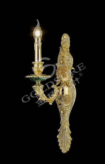 Đèn tường cổ điển đồng màu vàng 24K (đá khổng tước)