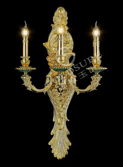 Đèn tường cổ điển đồng màu vàng 24K (đá khổng tước)