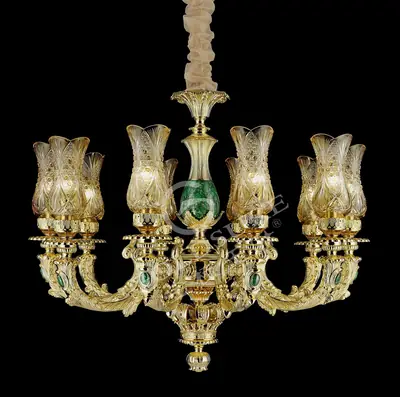 Đèn chùm cổ điển đồng màu vàng 24K, 10 bóng, Ø85 cm