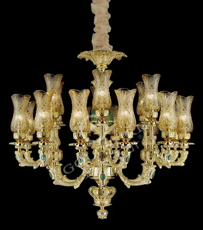 Đèn chùm cổ điển đồng màu vàng 24K, 18 bóng, Ø95 cm