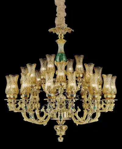 Đèn chùm cổ điển đồng màu vàng 24K, 28 bóng, Ø115 cm