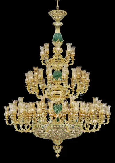 Đèn chùm cổ điển đồng màu vàng 24K, 92 bóng, Ø205 cm