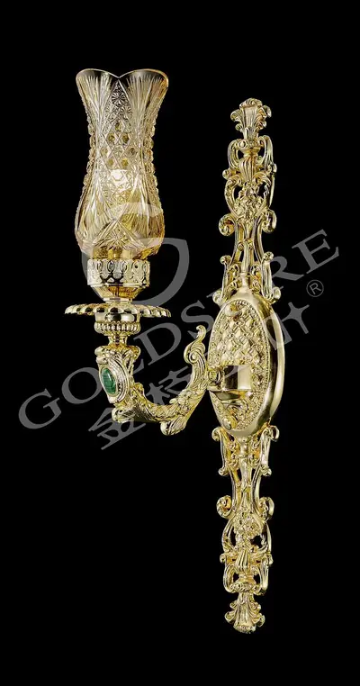 Đèn tường cổ điển đồng màu vàng 24K, 1 bóng