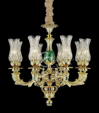 Đèn chùm cổ điển đồng màu vàng 24K, 8 bóng, Ø70 cm