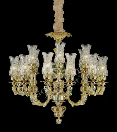 Đèn chùm cổ điển đồng màu vàng 24K, 18 bóng, Ø95 cm