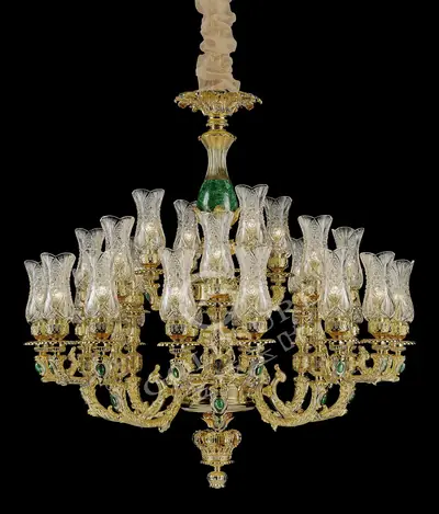 Đèn chùm cổ điển đồng màu vàng 24K, 28 bóng, Ø115 cm