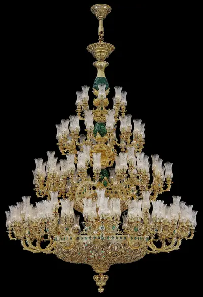 Đèn chùm cổ điển đồng màu vàng 24K, Ø245 cm