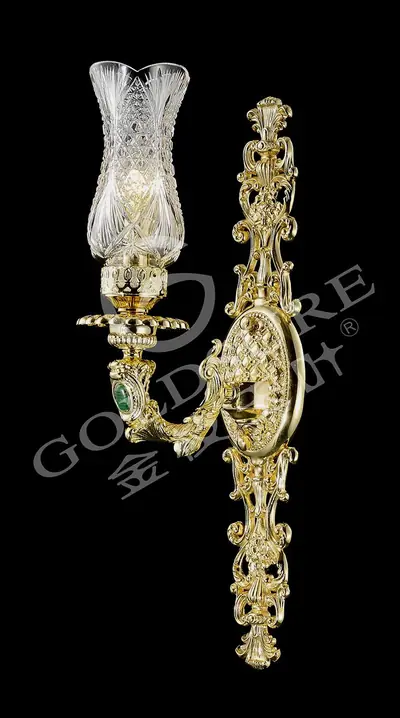 Đèn tường cổ điển đồng màu vàng 24K, 1 bóng