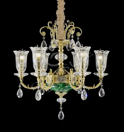 Đèn chùm cổ điển đồng màu vàng 24K, 6 bóng, Ø61 cm