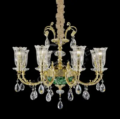 Đèn chùm cổ điển đồng màu vàng 24K, 8 bóng, Ø71 cm