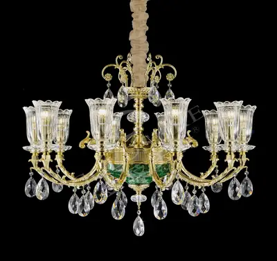 Đèn chùm cổ điển đồng màu vàng 24K, 10 bóng, Ø85 cm