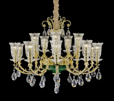 Đèn chùm cổ điển đồng màu vàng 24K, 15 bóng, Ø85 cm