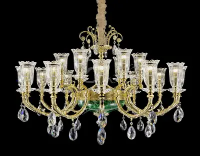 Đèn chùm cổ điển đồng màu vàng 24K, 18 bóng, Ø104 cm