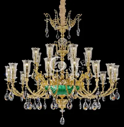 Đèn chùm cổ điển đồng màu vàng 24K, 24 bóng, Ø130 cm
