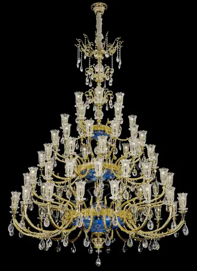 Đèn chùm cổ điển đồng màu vàng 24K, 72 bóng, Ø185 cm