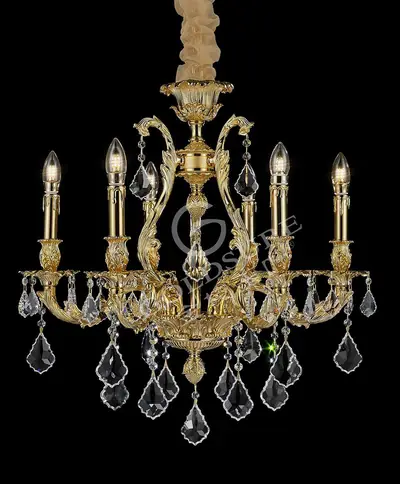 Đèn chùm cổ điển đồng màu vàng 24K, 6 bóng, Ø63 cm