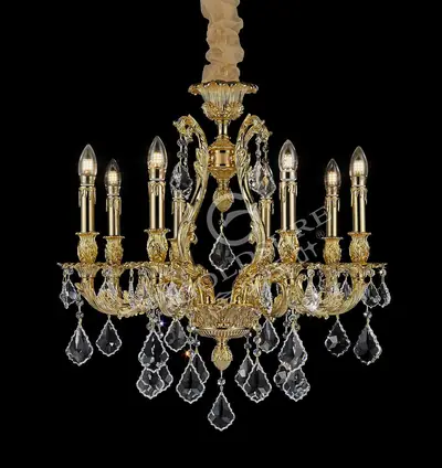 Đèn chùm cổ điển đồng màu vàng 24K, 8 bóng, Ø63 cm