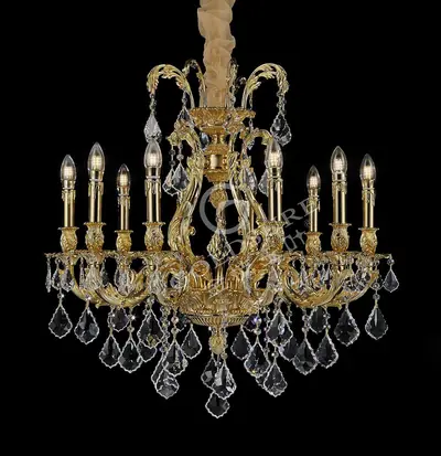Đèn chùm cổ điển đồng màu vàng 24K, 10 bóng, Ø75 cm