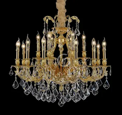 Đèn chùm cổ điển đồng màu vàng 24K, 18 bóng, Ø88 cm