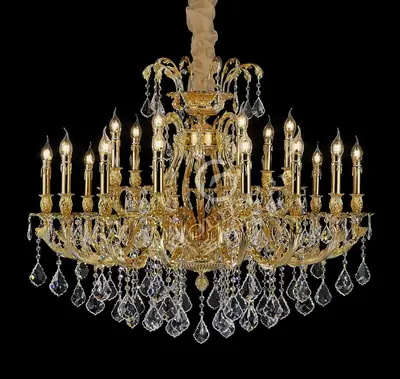 Đèn chùm cổ điển đồng màu vàng 24K, 24 bóng, Ø110 cm