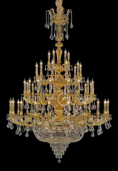 Đèn chùm cổ điển đồng màu vàng 24K, 51 bóng, Ø155 cm
