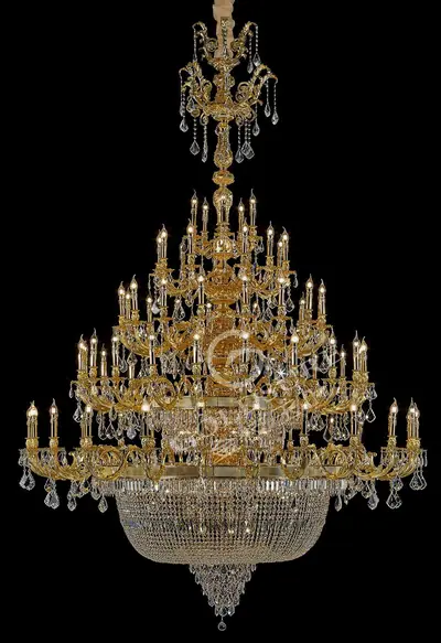 Đèn chùm cổ điển đồng màu vàng 24K, 75 bóng, Ø206 cm