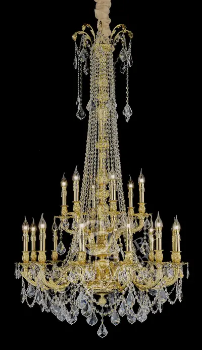 Đèn chùm cổ điển đồng màu vàng 24K, 18 bóng, Ø88 cm