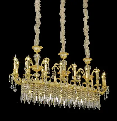 Đèn chùm cổ điển đồng màu vàng 24K, 16 bóng, Ø155 cm (dáng oval)