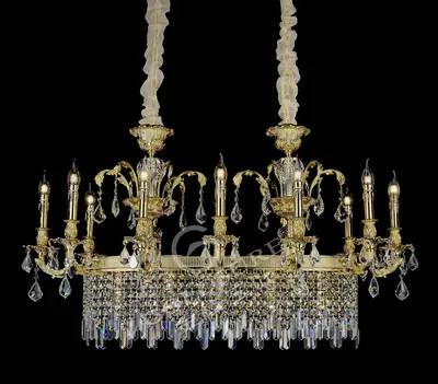 Đèn chùm cổ điển đồng màu vàng 24K, 12 bóng, Ø115 cm (dáng oval)