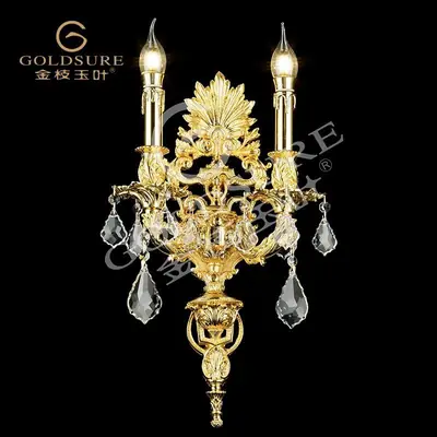 Đèn tường cổ điển đồng màu vàng 24K, 2 bóng, Ø32 cm