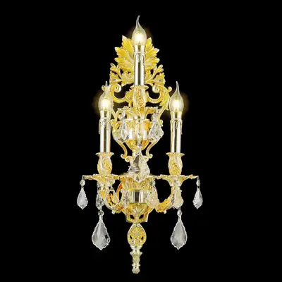 Đèn tường cổ điển đồng màu vàng 24K, 3 bóng, Ø35 cm