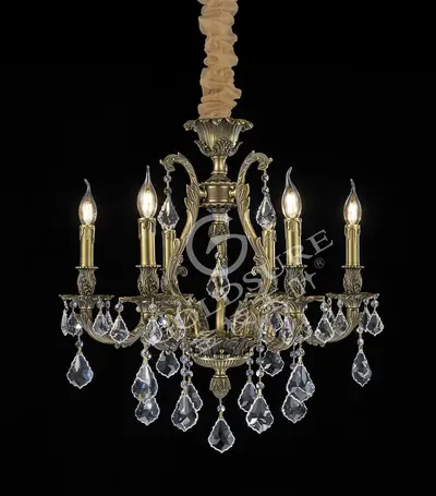 Đèn chùm cổ điển đồng màu đồng cổ kiểu Mỹ, 6 bóng, Ø63 cm