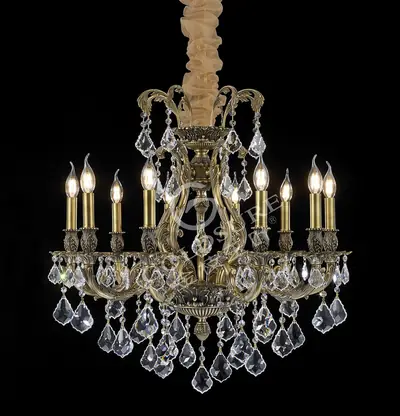Đèn chùm cổ điển đồng màu đồng cổ kiểu Mỹ, 10 bóng, Ø75 cm