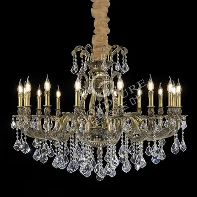 Đèn chùm cổ điển đồng màu đồng cổ kiểu Mỹ, 12 bóng, Ø88 cm