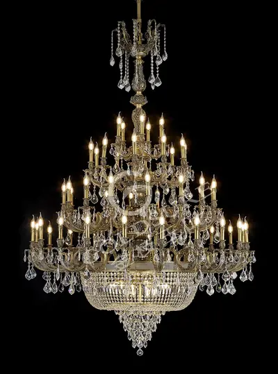 Đèn chùm cổ điển đồng màu đồng cổ kiểu Mỹ, 51 bóng, Ø155 cm