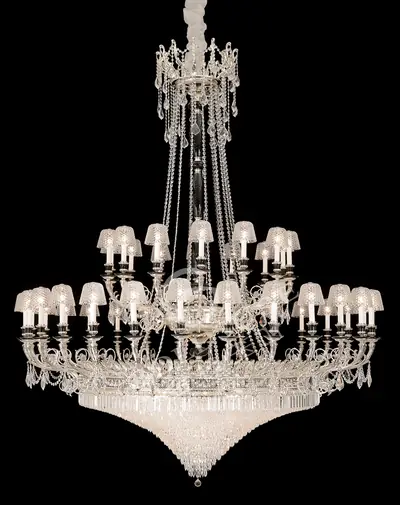 Đèn chùm cổ điển đồng màu bạc, 42 bóng, Ø220 cm