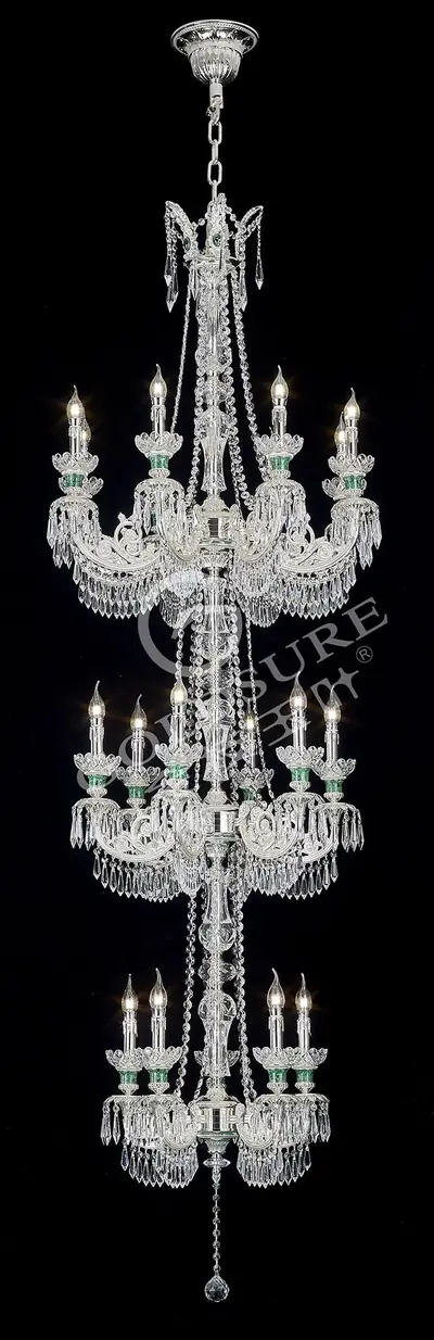Đèn chùm cổ điển đồng màu bạc, 19 bóng, Ø76 cm (đèn cầu thang)