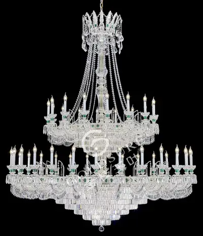 Đèn chùm cổ điển đồng màu bạc, 44 bóng, Ø210 cm