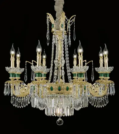 Đèn chùm cổ điển đồng màu vàng 24K, 8 bóng, Ø81 cm
