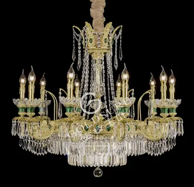 Đèn chùm cổ điển đồng màu vàng 24K, 10 bóng, Ø91 cm