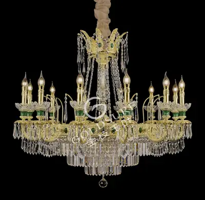 Đèn chùm cổ điển đồng màu vàng 24K, 12 bóng, Ø100 cm
