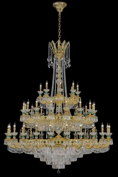 Đèn chùm cổ điển đồng màu vàng 24K, 38 bóng, Ø160 cm