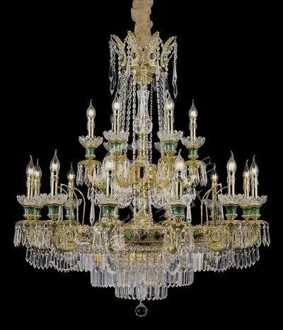 Đèn chùm cổ điển đồng màu vàng 24K, 18 bóng, Ø100 cm
