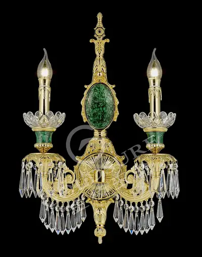 Đèn tường cổ điển đồng màu vàng 24K, 2 bóng