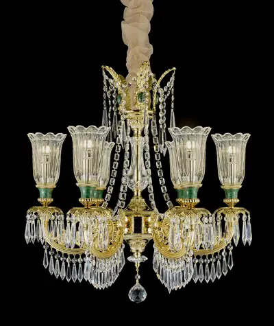 Đèn chùm cổ điển đồng màu vàng 24K, 6 bóng, Ø63 cm