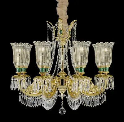 Đèn chùm cổ điển đồng màu vàng 24K, 8 bóng, Ø76 cm