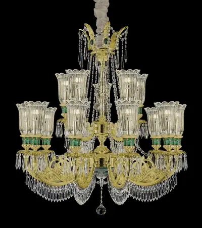 Đèn chùm cổ điển đồng màu vàng 24K, 15 bóng, Ø89 cm
