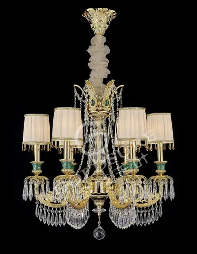 Đèn chùm cổ điển đồng màu vàng 24K, 6 bóng, Ø63 cm