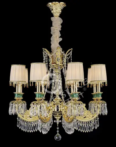 Đèn chùm cổ điển đồng màu vàng 24K, 8 bóng, Ø76 cm
